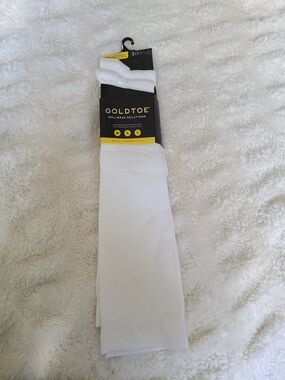 Gold Toe White and Yellow Mild Compression Socks Size 6- 12.5